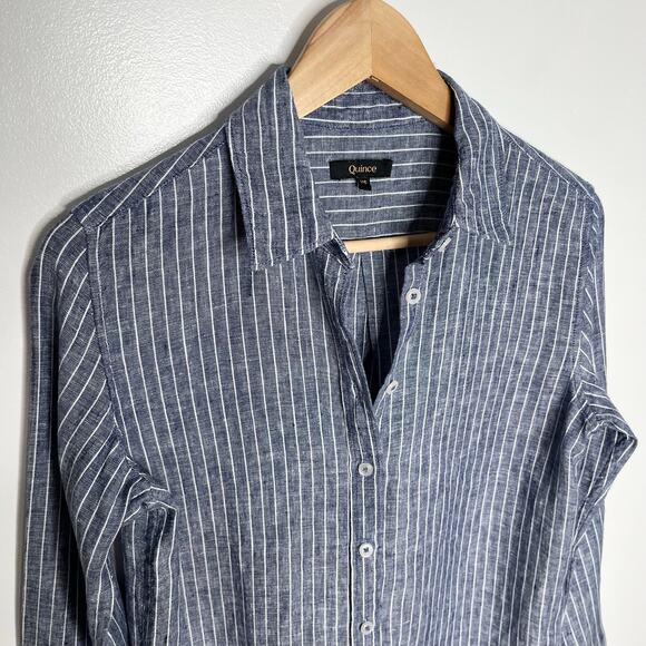 Quince European Linen Long Sleeve Button Up Shirt Womens XS Blue Stripe - Picture 4 of 10